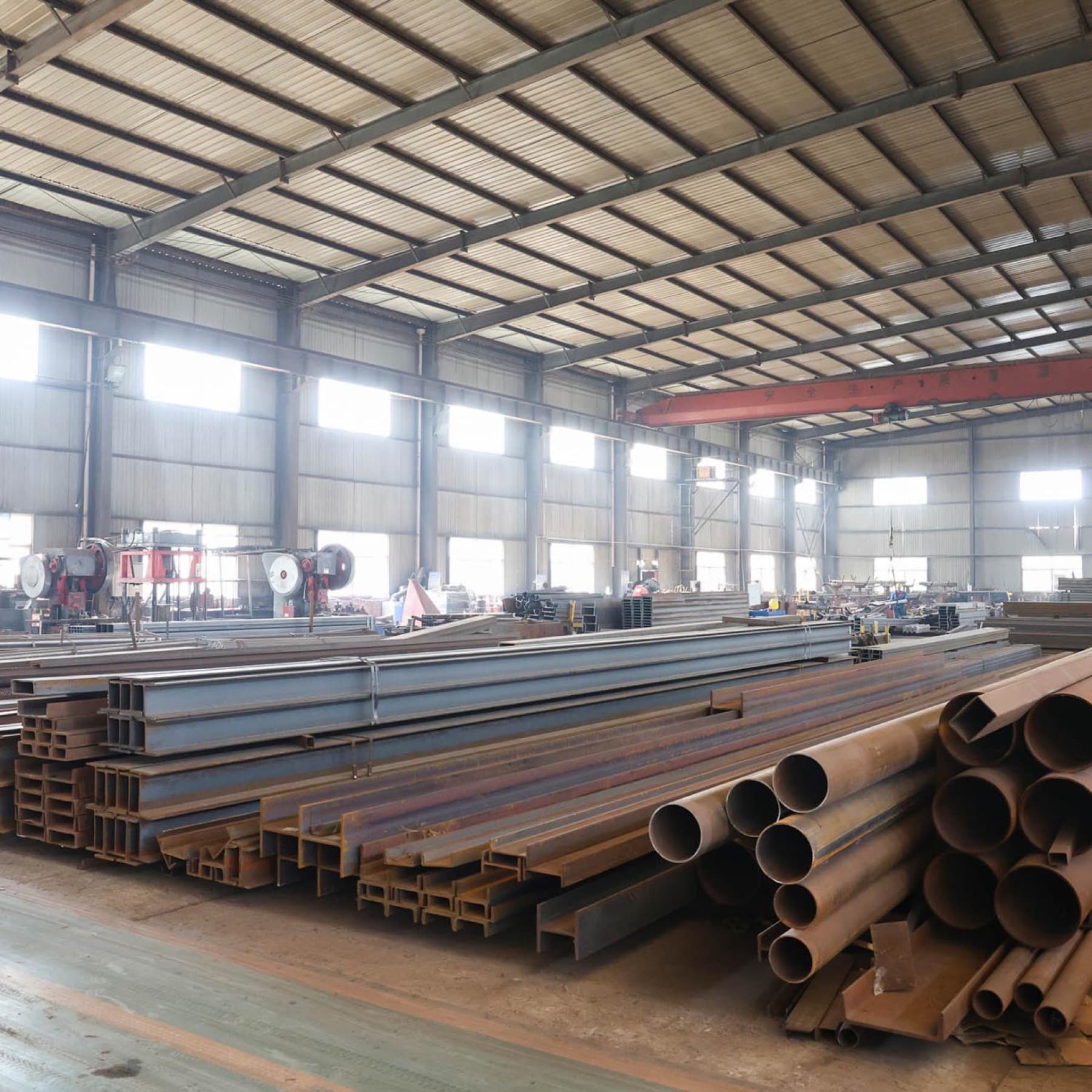 Structural steel stock in the TIANYU workshop