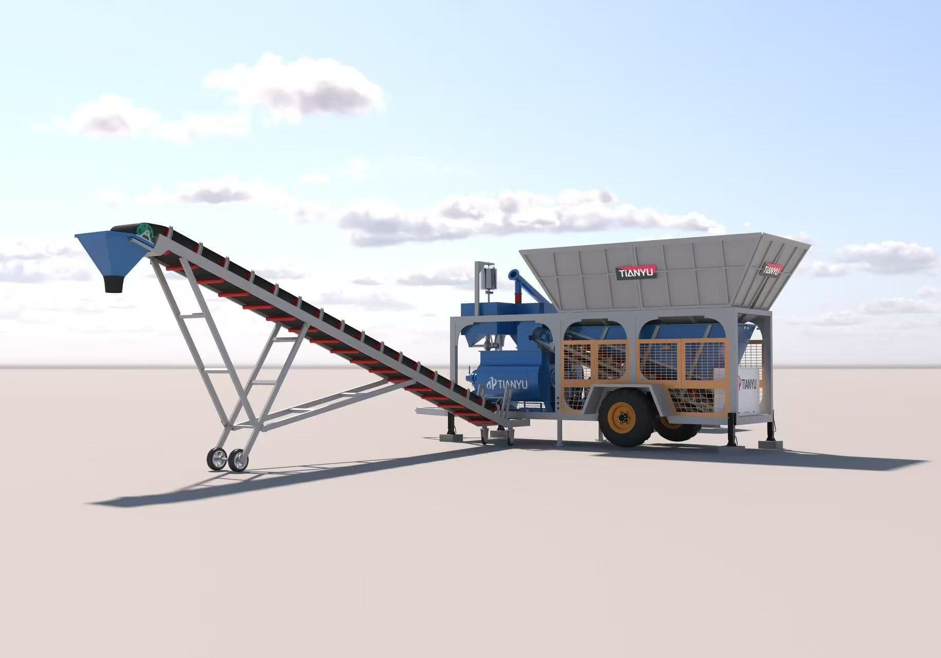 TIANYU foundation-free direct-feed concrete batching plant render