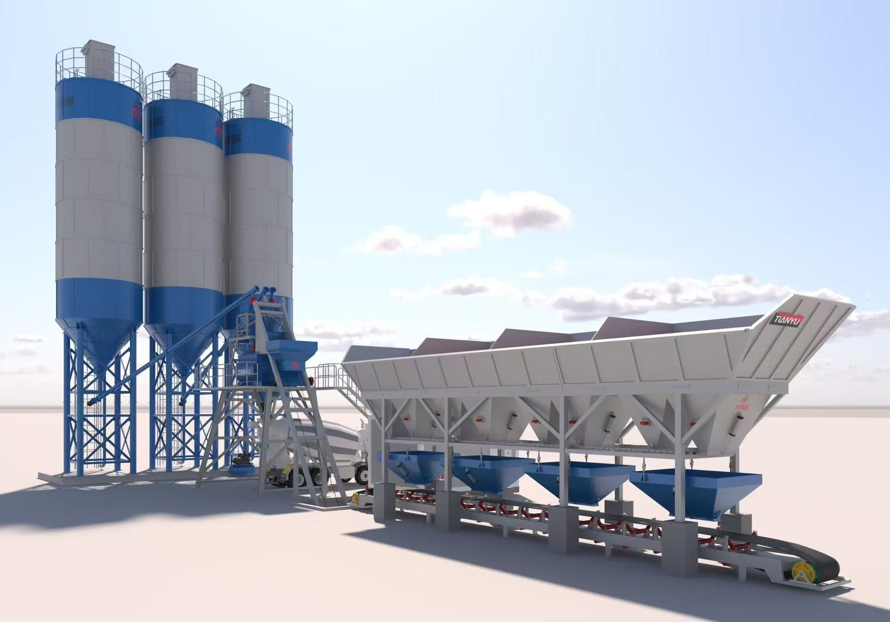 TIANYU skip-hoist concrete batching plant render