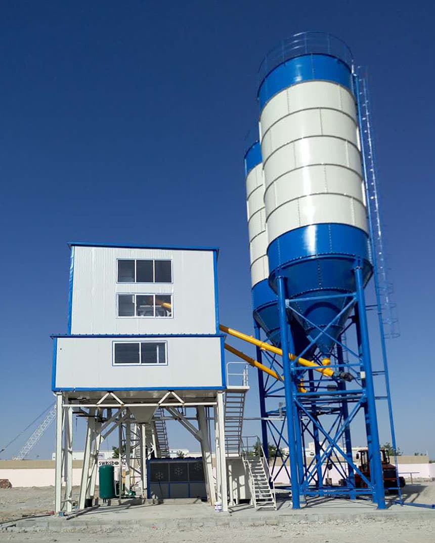 TIANYU HZS engineering concrete batching plant with cement silo on an overseas site