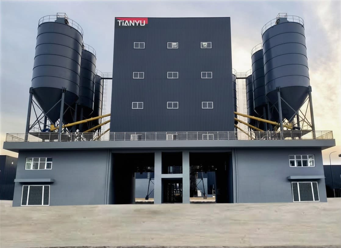 TIANYU twin concrete batching plant installation